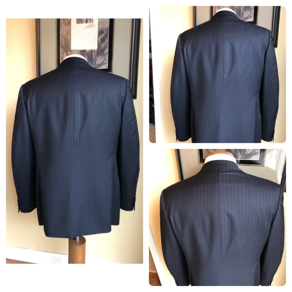 Emilio Yuste Wool 2 Piece Navy Blue Pinstripe Suit Size 42R Slacks W35” L29.5”